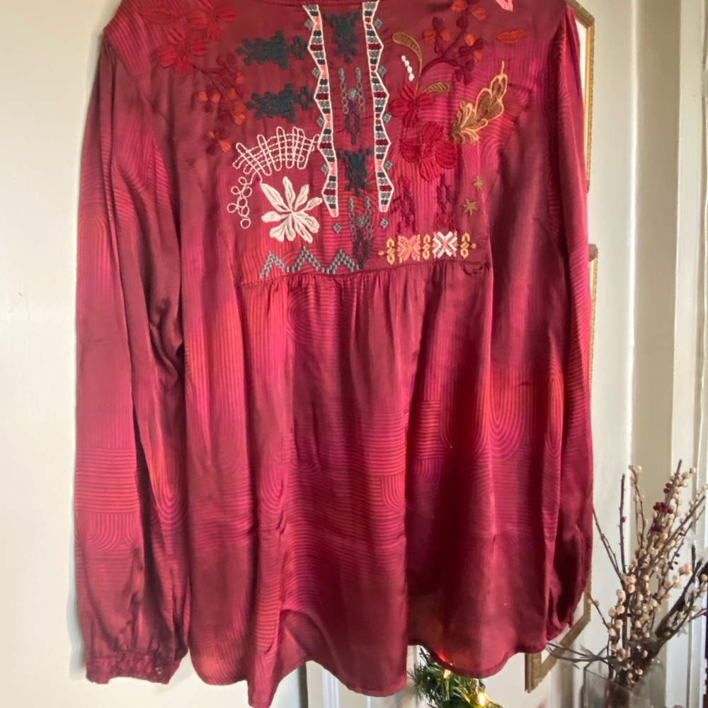 Johnny Was Burgundy Embroidered Top - Picture 9 of 9